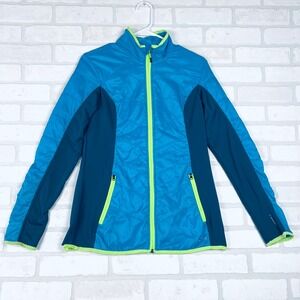 Champion Womens Blue Teal Quilted Hybrid Full Zip Running Jacket Medium